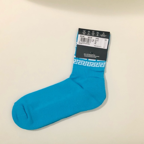 Versace La Greca Cotton-Blend Socks Sky Blue White Medium - Picture 4 of 6